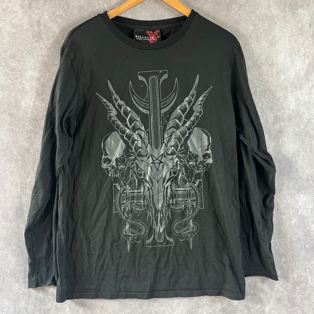 Killstar‎ Graphic Long Sleeve T-Shirt Mens Large Black Baphomet Occult Skull Tee